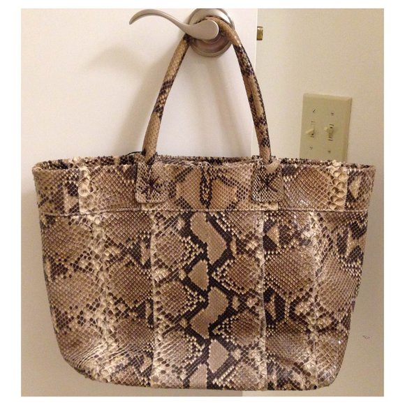 Authentic New Unused GENUINE natural beige brown PYTHON Carlos Falchi tote bag - Picture 2 of 11